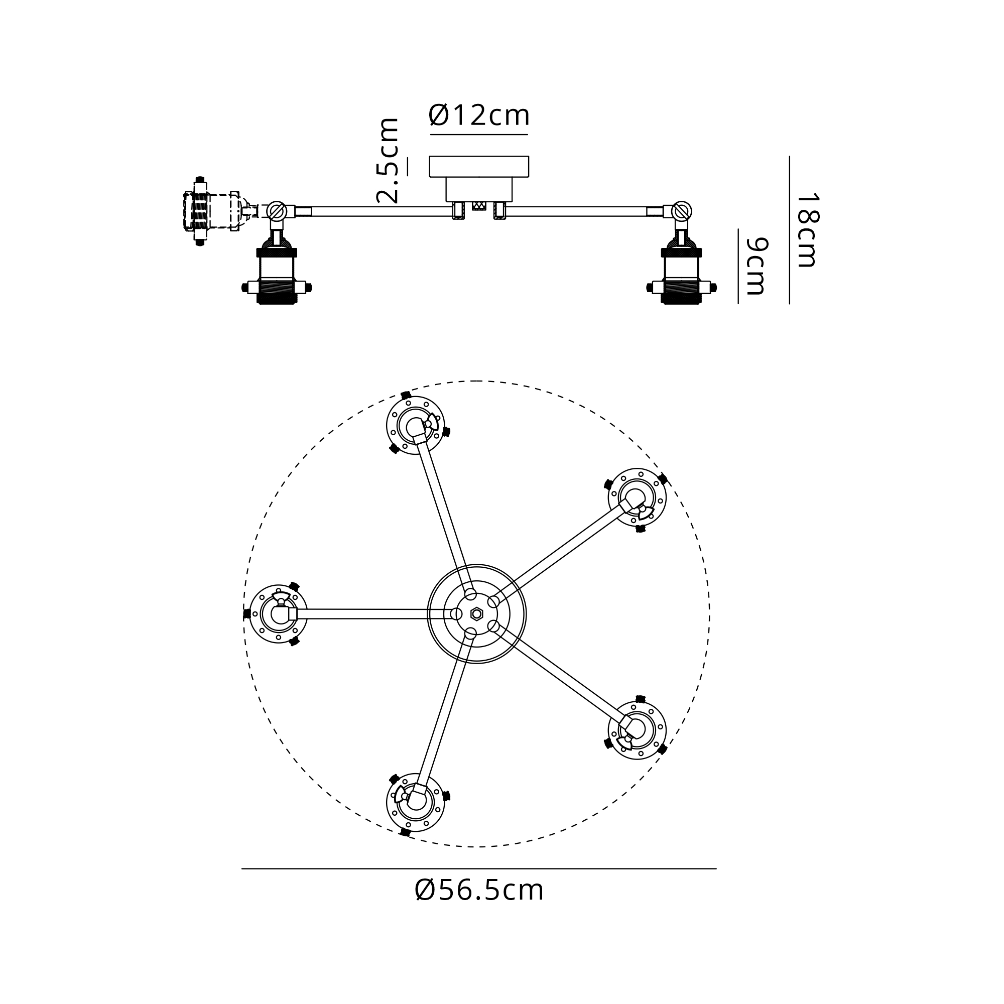 D1028BL  Dreifa Curved Round Ceiling (FRAME ONLY), 5 x E27, Satin Black